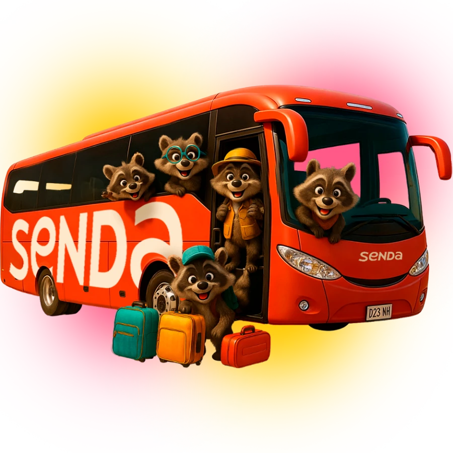 autobús Senda con personajes animados de mapaches de Tampico cropped