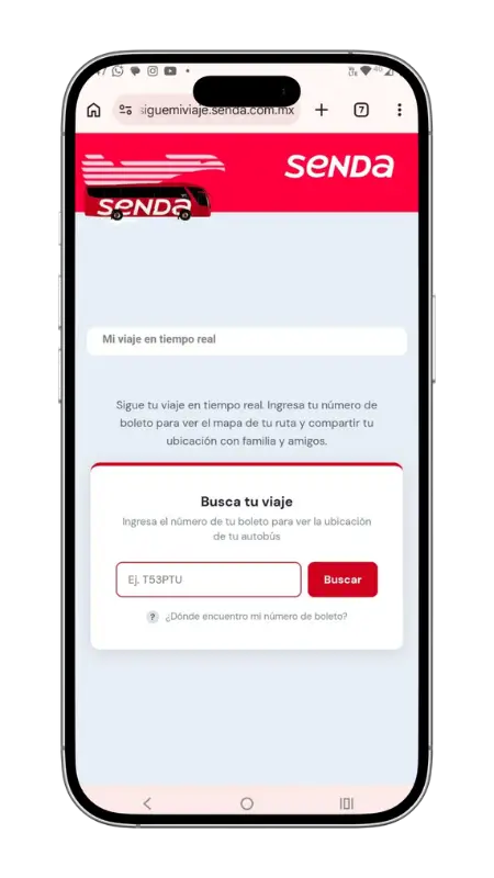 smartphone con la pantalla del servicio Sigue Mi Viaje Senda