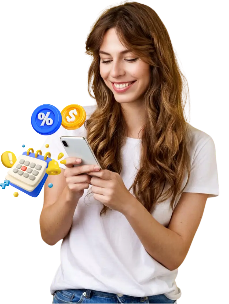 mujer joven sosteniendo un smartphone sonriendo